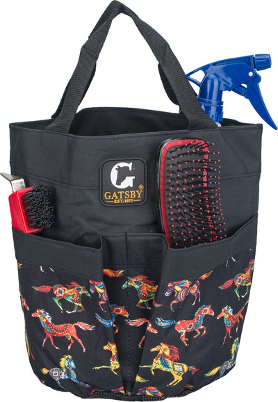Gatsby Nylon Stable Tote Mesh Bottom - Black w/ Multicolor Horses