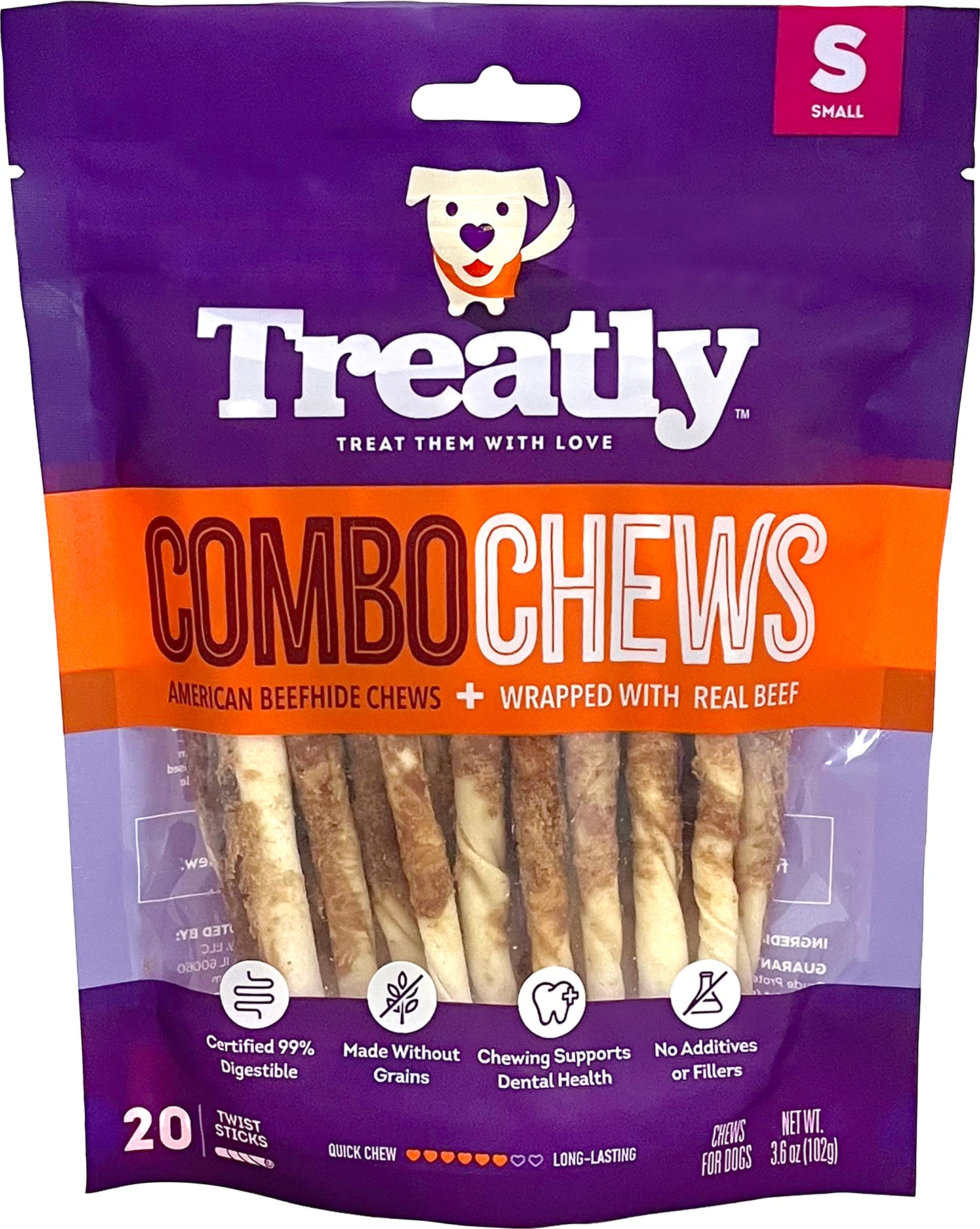 Treatly Beefhide Combo Chews Twist Sticks W/Meat W