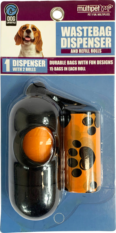 Multipet Paw Print Waste Bags Holder W/2 Rolls