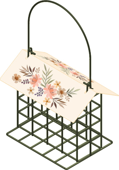Decorative Metal Suet Cage Bird Feeder W/Roof
