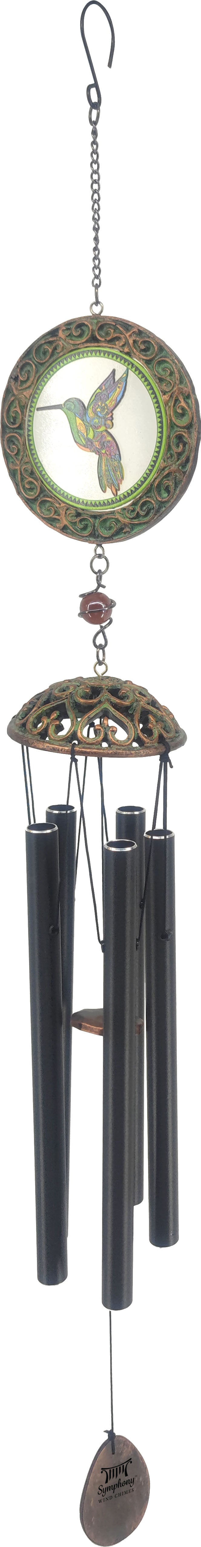 Glass Hummingbird Wind Chime W/ Black Bells