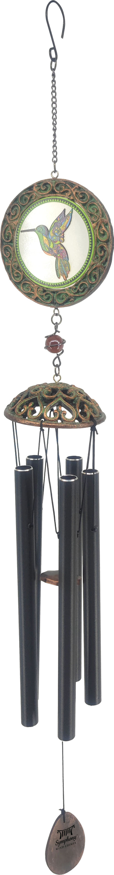 Glass Hummingbird Wind Chime W/ Black Bells