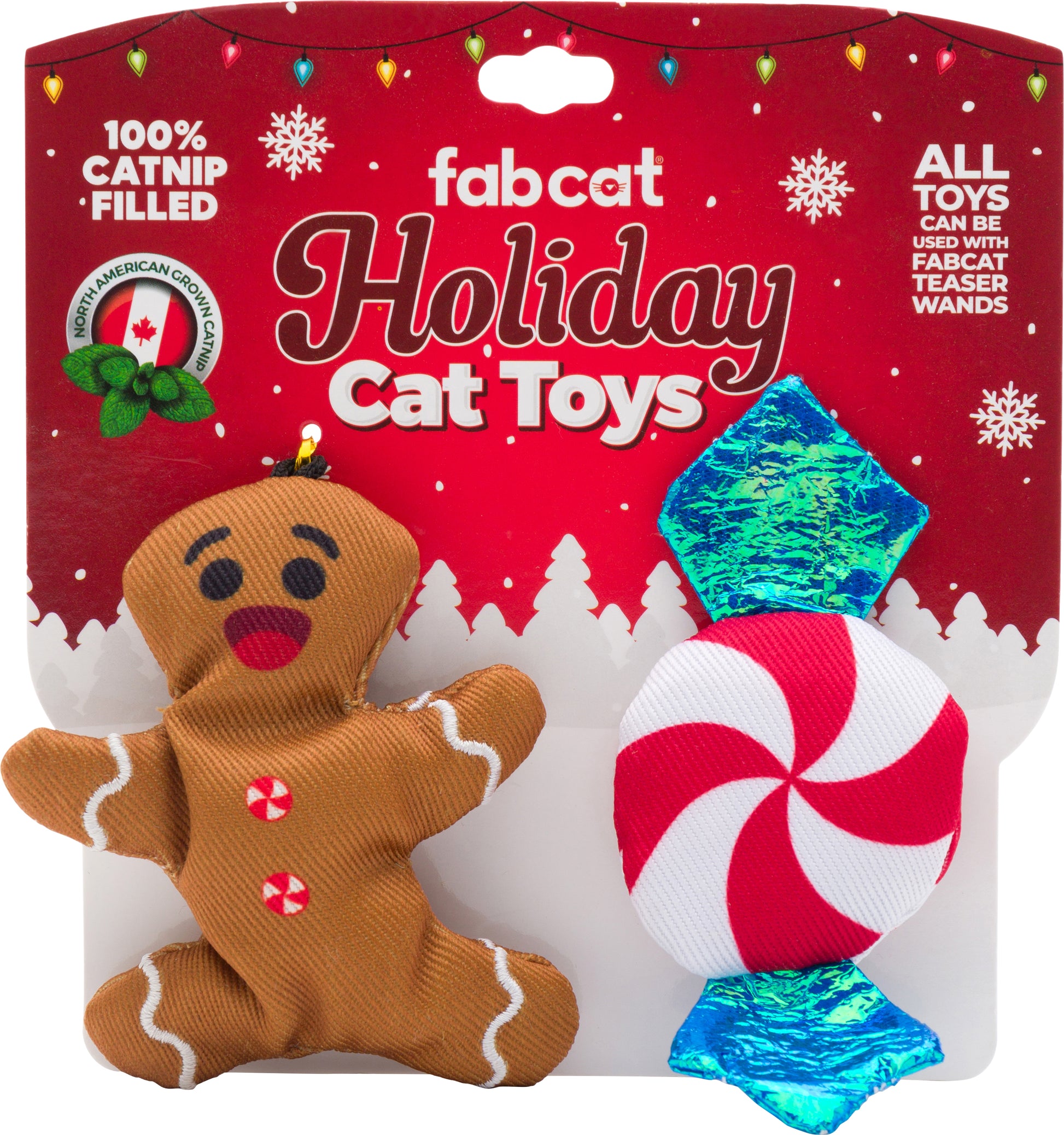 Fabdog Holiday Gingerbread & Peppermint Cat Toys