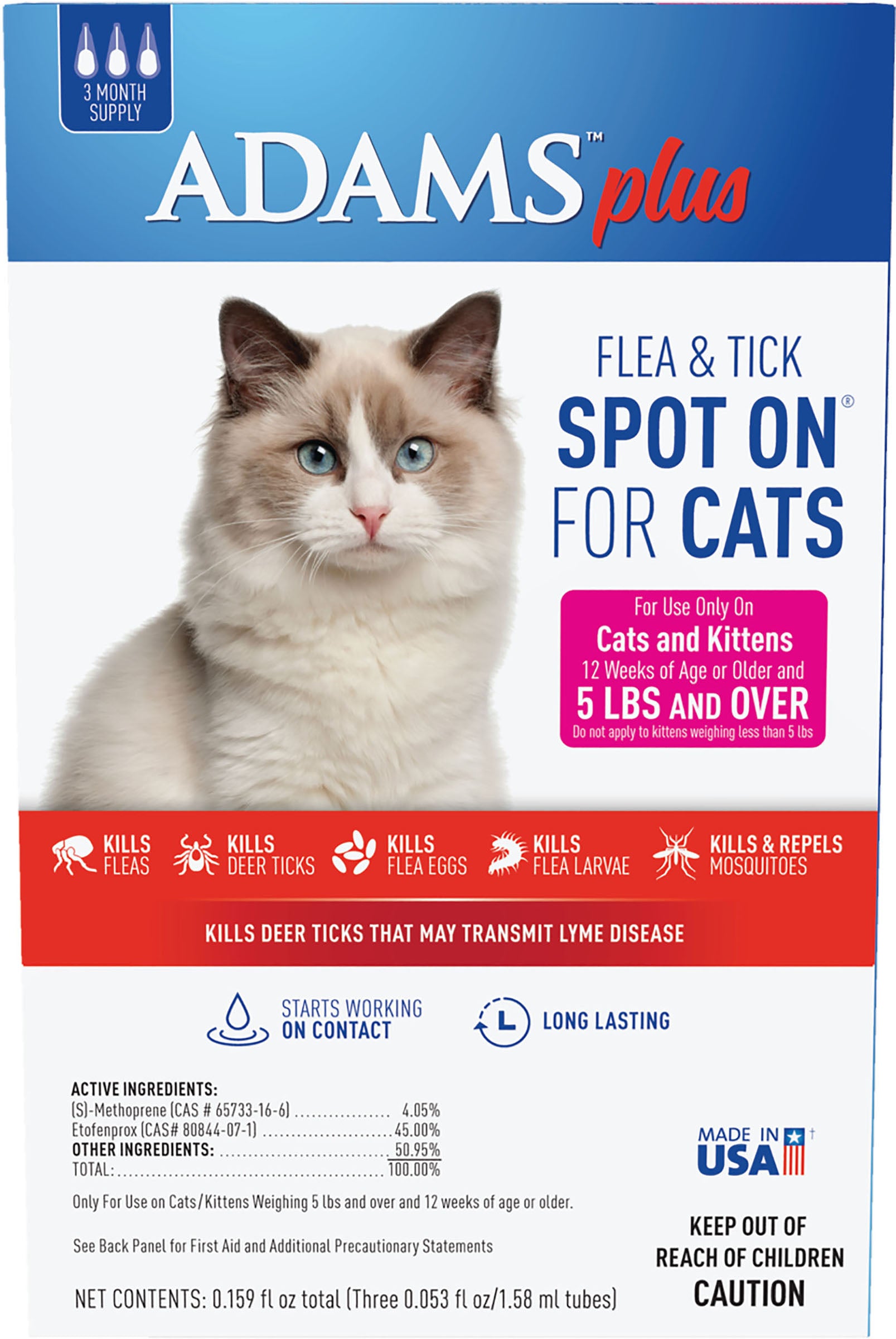 Adams Plus Flea & Tick Spot On For Cats