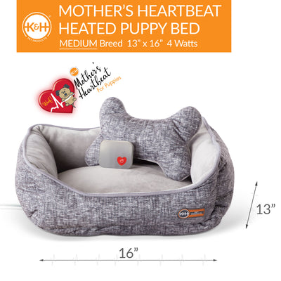 Mother'S Heartbeat Puppy Heated Bed & Bone Pillow
