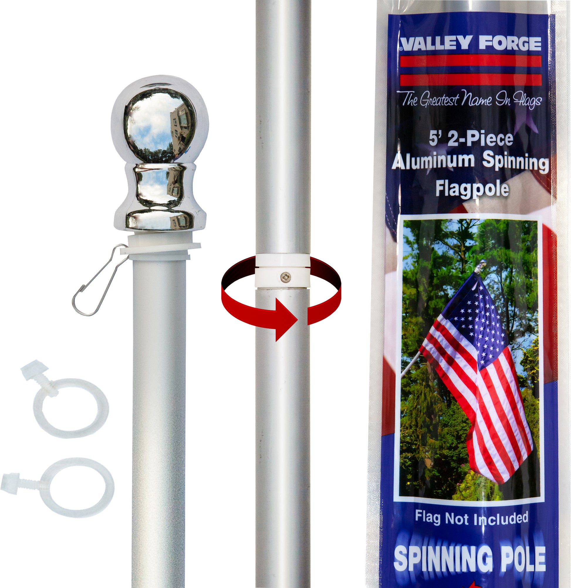 Valley Forge 5ft 2-Piece Aluminum Spinning Flagpol