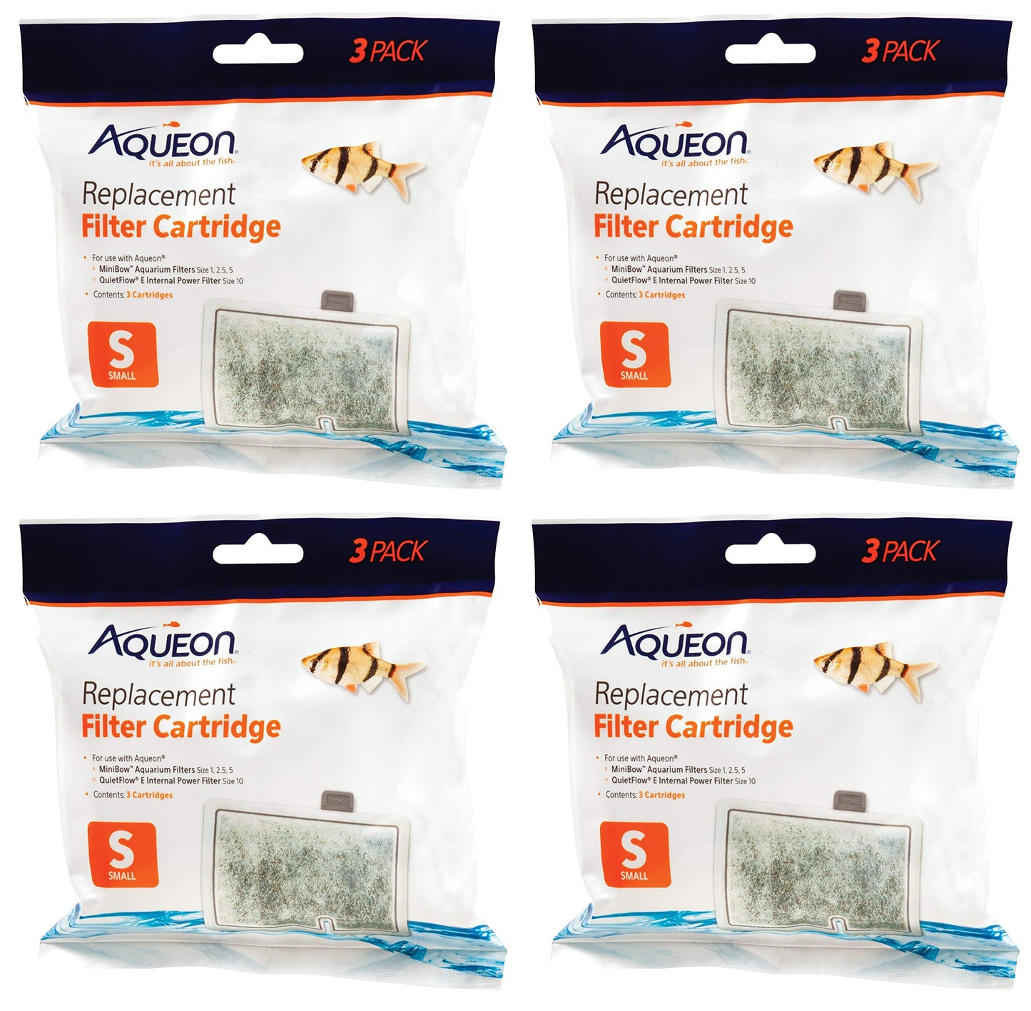 Aqueon 4 Pack of MiniBow Replacement Filter Cartridges, 3 Small Cartridges Each
